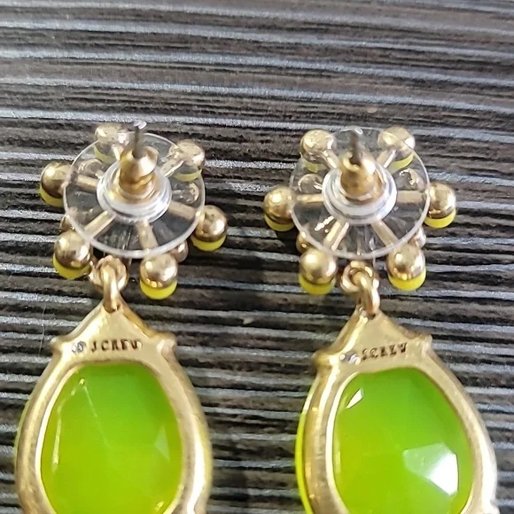 J.Crew Neon Green Gold Floral Drop Earrings - Picture 6 of 6